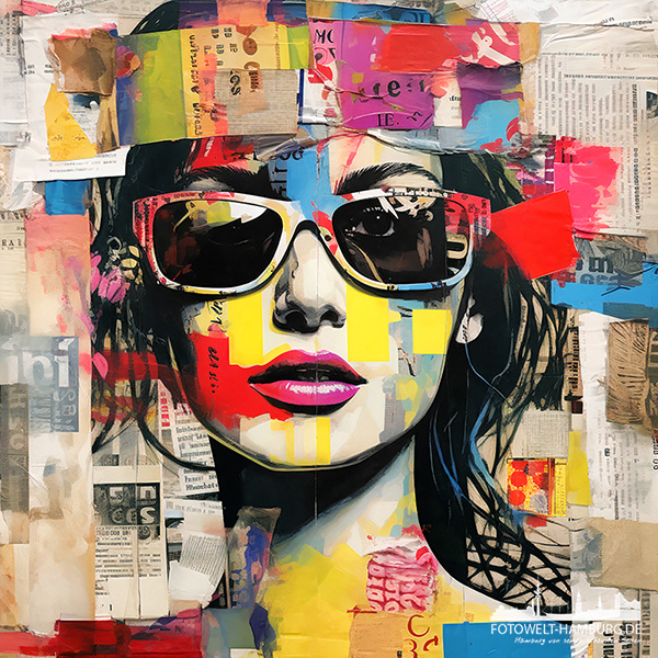 Frau mit Sonnenbrille - digitales Gemälde als Kunstdruck auf Leinwand, Acrylglas oder als Poster
