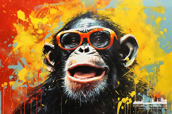 Pop Art Affe - modernes Wandbild im Stil eines Gemäldes als Kunstdruck auf Leinwand, Acrylglas oder als Poster