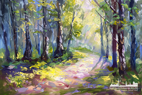 Frühling im Wald - modernes Wandbild im Stil eines Gemäldes als Kunstdruck auf Leinwand, Acrylglas oder als Poster
