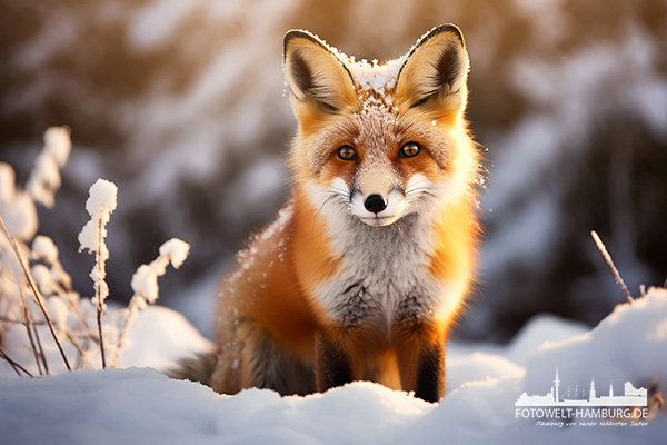 Fuchs im Schnee - modernes Wandbild als Kunstdruck auf Leinwand, Acrylglas oder als Poster