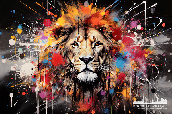 Pop-Art Löwe - digitales Gemälde als Kunstdruck auf Leinwand, Acrylglas oder als Poster