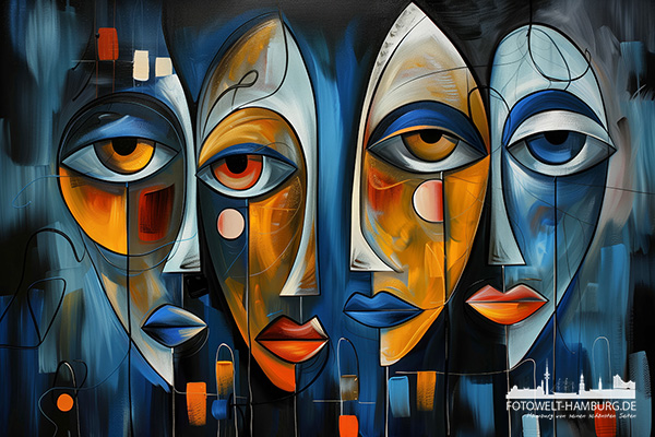 Gesichter der Nacht - modernes Wandbild im Stil eines Gemäldes als Kunstdruck auf Leinwand, Acrylglas oder als Poster