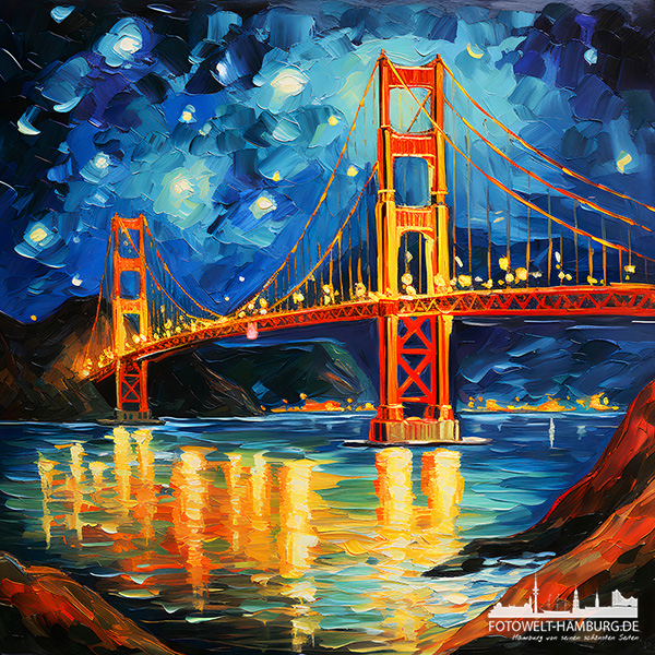 Golden Gate Bridge - digitales Gemälde als Kunstdruck auf Leinwand, Acrylglas oder als Poster