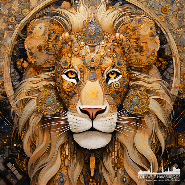 Goldener Löwe - digitales Gemälde als Kunstdruck auf Leinwand, Acrylglas oder als Poster