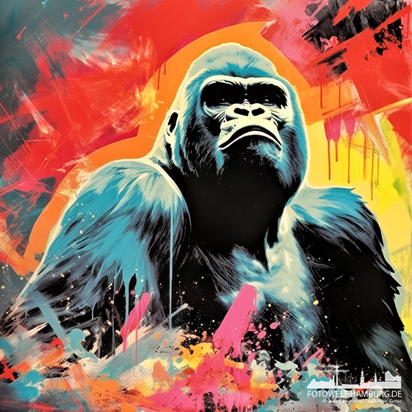 Bunter Gorilla - digitales Gemälde als Kunstdruck auf Leinwand, Acrylglas oder als Poster