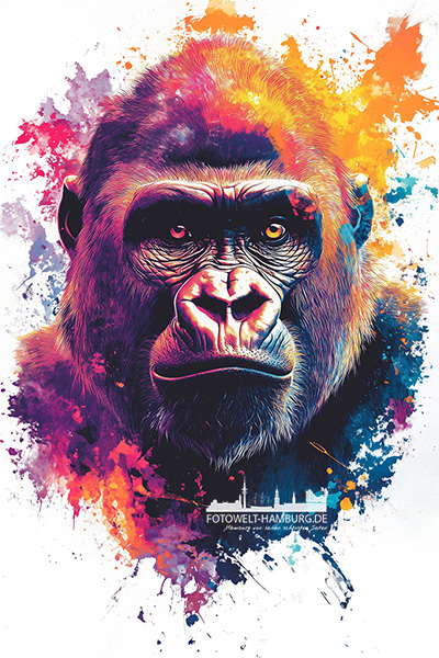 Gorilla Pop Art - modernes Wandbild im Stil eines Gemäldes als Kunstdruck auf Leinwand, Acrylglas oder als Poster