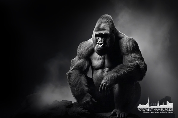 Gorilla in schwarzweiß - modernes Wandbild als Kunstdruck auf Leinwand, Acrylglas oder als Poster