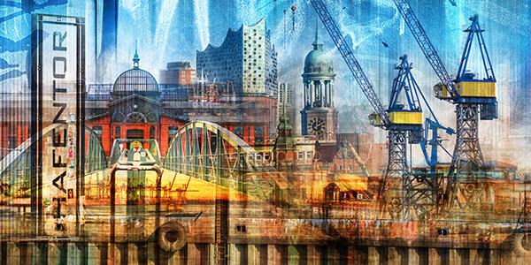 Hafentor - Kunstvolles Hamburg Wandbild auf Leinwand, Acrylglas, Akustikbild oder als Poster