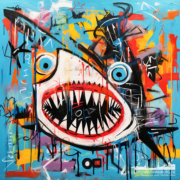 Bunter Hai II - modernes Wandbild im Stil eines Gemäldes als Kunstdruck auf Leinwand, Acrylglas oder als Poster