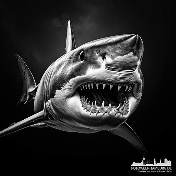 Hai in schwarzweiß - modernes Wandbild als Kunstdruck auf Leinwand, Acrylglas oder als Poster