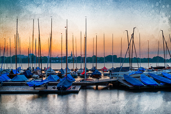 Abend an der Außenalster - Hamburg Leinwandbild, Acrylglas oder als Poster