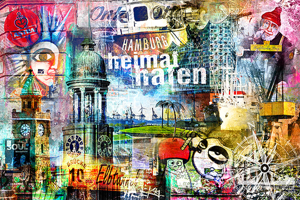 Hamburg Heimathafen - abstrakte Pop-Art Fotocollage - Bild auf Leinwand oder Acrylglas