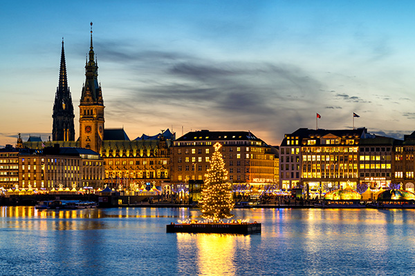 Christmas Lights - Hamburg Bild auf Leinwand, Acrylglas oder als Poster