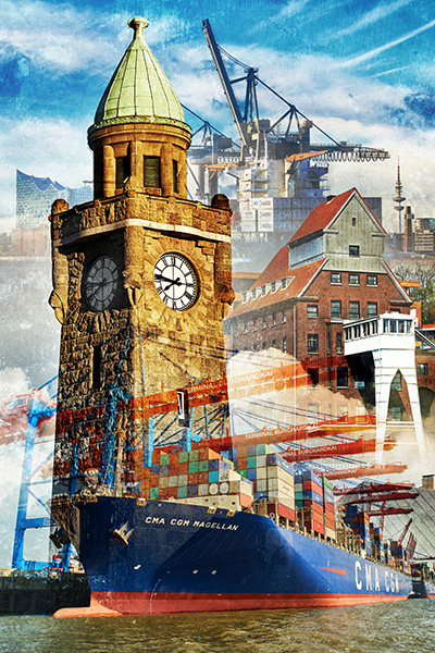 Hamburger Hafen Collage- modernes Popart Bild auf Leinwand, Acrylglas oder als Poster 