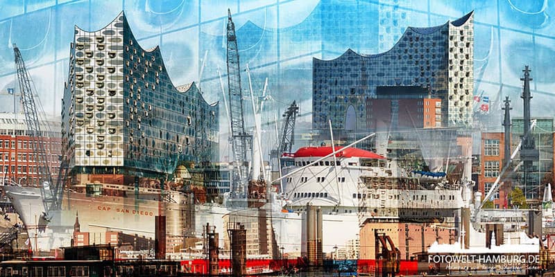 Elbphilharmonie Collage - Abstraktes Bild auf Leinwand, Acrylglas oder Dibond 