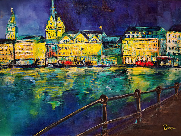Binnenalster - Hamburg Gemälde als Kunstdruck auf Leinwand, Acrylglas, Akustikbild oder als Poster
