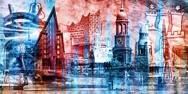Hamburg Collage 048 - Abstraktes Hamburg Wandbild auf Leinwand, Acrylglas oder als Poster