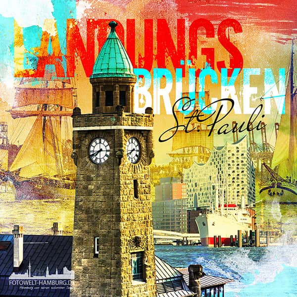 Hamburg Landungsbrücken Collage - Bild auf Leinwand