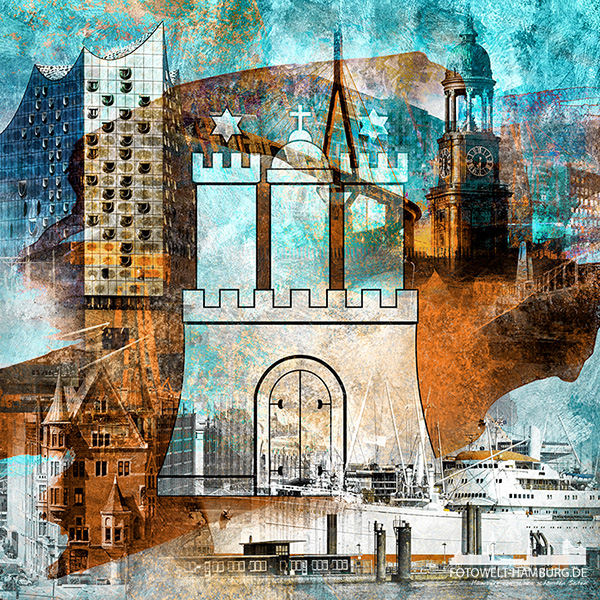 Hamburg Collage 054 - Moderne Hamburg Fotocollage - Bild auf Leinwand, Acrylglas oder als Poster