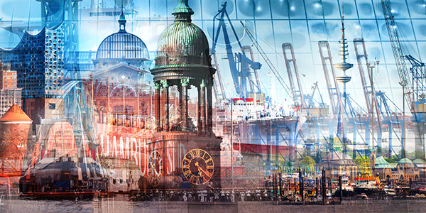 Hamburg Collage 062 - Modernes Hamburg Wandbild auf Leinwand, Acrylglas, Akustikbild oder als Poster