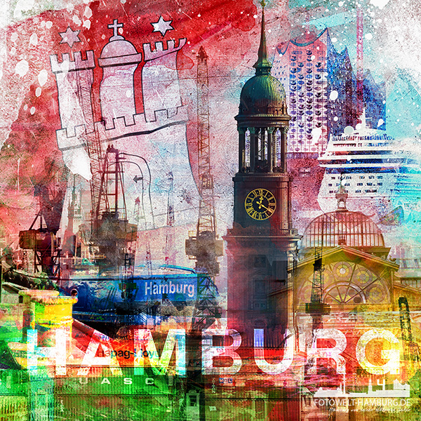 Hamburg Collage 051 - Abstraktes Hamburg Pop-Art Bild auf Leinwand, Acrylglas oder als Poster