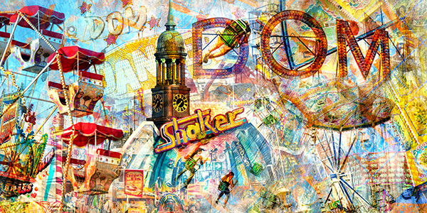 Hamburger Dom Collage - Modernes abstraktes Hamburg Bild im Pop-Art Stil. Bild auf Leinwand, Acrylglas oder als Poster