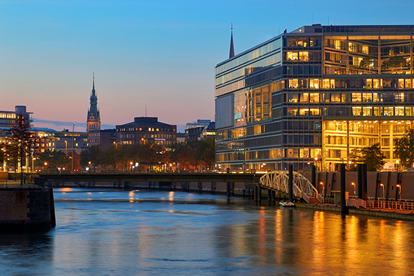 Hamburg Bild auf Leinwand - Ericusgraben und Oberbaumbrücke