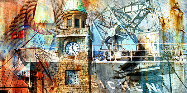 Hamburg Collage 023 - Modernes Pop-Art Bild auf Leinwand, Acrylglas, Alu-Dibond