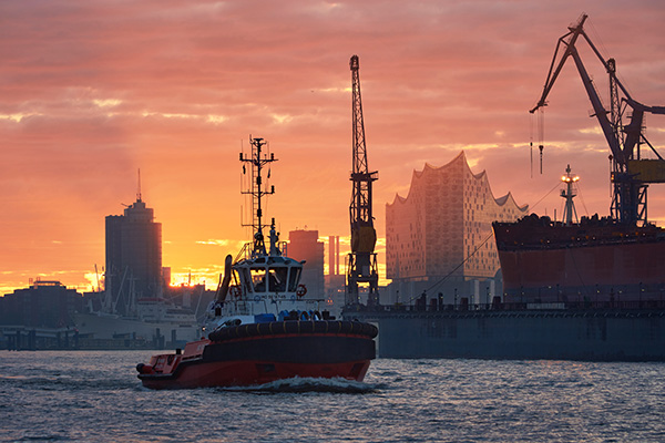Hamburg Bild auf Leinwand - Morgenstimmung im Hamburger Hafen
