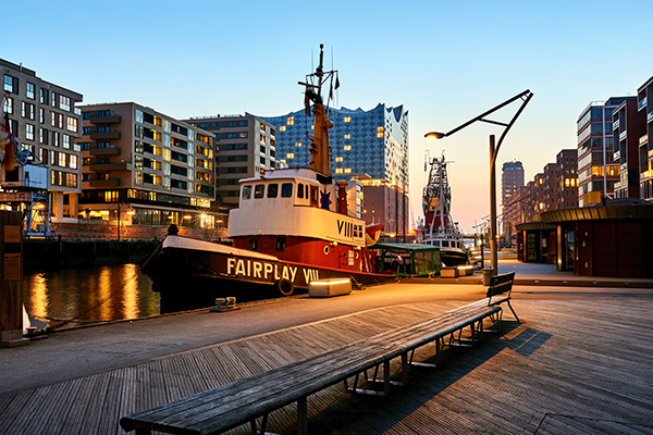 Hamburg Hafencity Abend am Sandtorhafen - Bild auf Leinwand