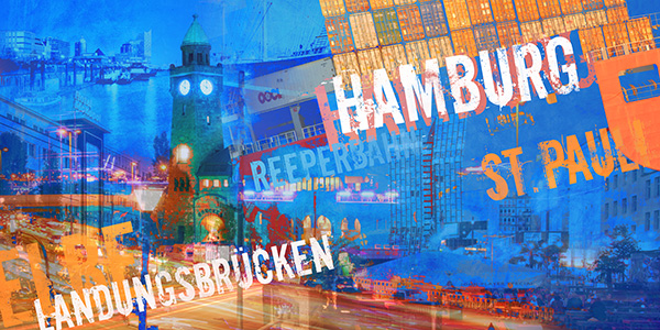 Hamburg Collage 002 - abstraktes Bild auf Leinwand