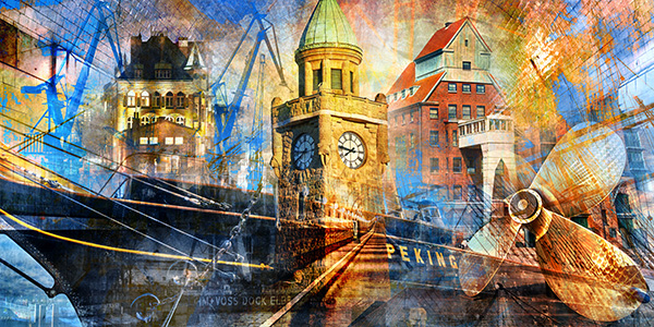 Hamburg Collage 042 - Abstraktes Hamburg Pop-Art Bild auf Leinwand, Acrylglas oder als Poster