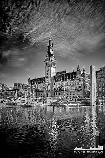 Hamburger Rathaus in schwarzweiss - Bild auf Leinwand 