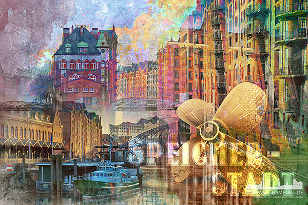 Hamburg Speicherstadt Collage - Bild auf Leinwand