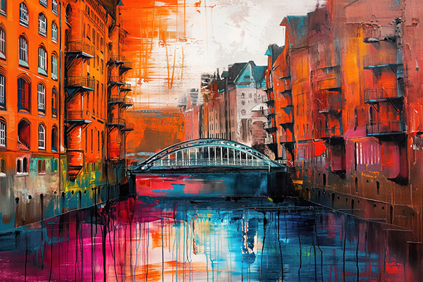 Speicherstadt wie gemalt - Hamburg Bild auf Leinwand, Acrylglas, Akustikbild oder als Poster