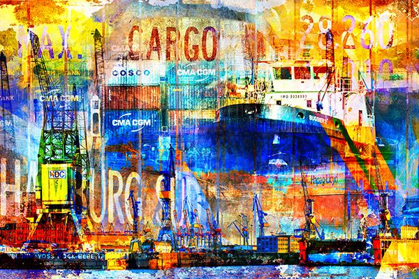 Port of Hamburg III - Abstrakte Fotocollage im  Pop-Art Stil auf Leinwand, Acrylglas oder als Poster