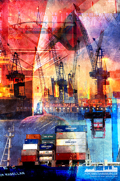 Port of Hamburg - Abstrakte Hamburg Fotocollage als Bild auf Leinwand oder Acrylglas