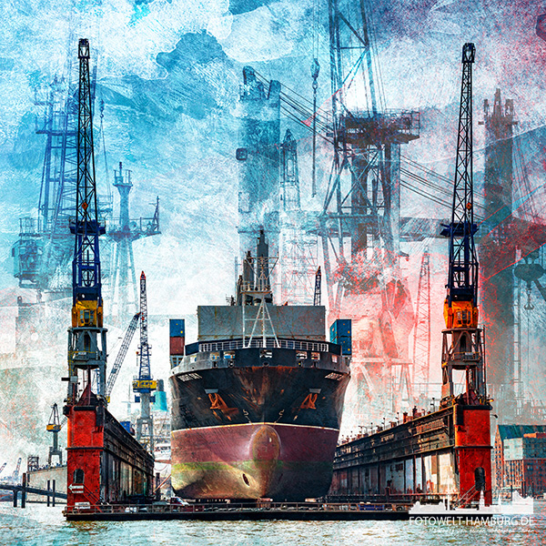 Dock 10 - Moderne Hamburg Fotocollage - Bild auf Leinwand, Acrylglas oder als Poster