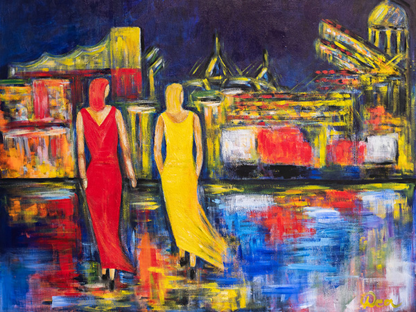 Hafenblick - Hamburger Hafen Gemälde als Kunstdruck auf Leinwand, Acrylglas oder als Poster