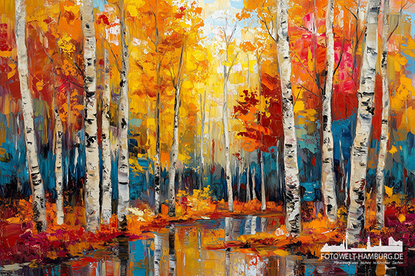 Herbstlicher Wald - modernes Wandbild im Stil eines Gemäldes als Kunstdruck auf Leinwand, Acrylglas oder als Poster