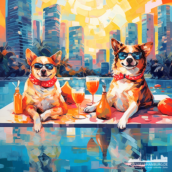 Cool Dogs - digitales Gemälde als Kunstdruck auf Leinwand, Acrylglas oder als Poster