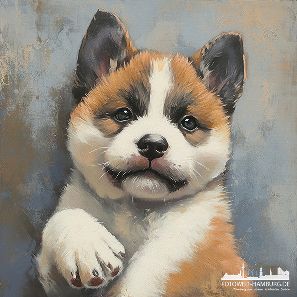 American Akita Welpe - modernes Wandbild im Stil eines Gemäldes als Kunstdruck auf Leinwand, Acrylglas oder als Poster