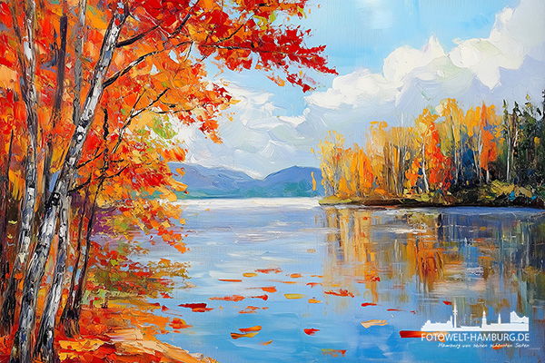 Indian Summer - modernes Wandbild im Stil eines Gemäldes als Kunstdruck auf Leinwand, Acrylglas oder als Poster