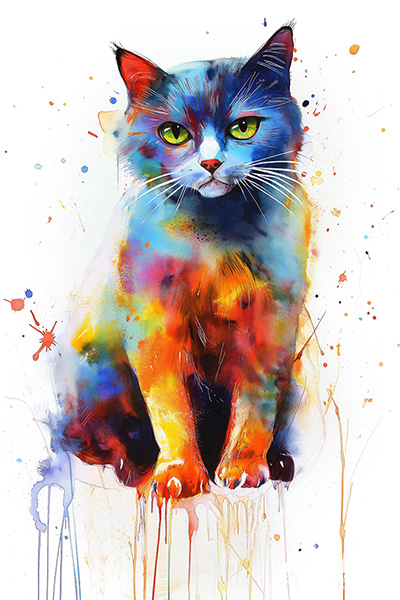 Katzenillustration - modernes Wandbild im Stil eines Gemäldes als Kunstdruck auf Leinwand, Acrylglas oder als Poster