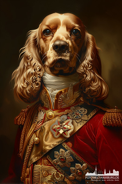 Königlicher Cocker - modernes Wandbild im Stil eines Gemäldes als Kunstdruck auf Leinwand, Acrylglas oder als Poster