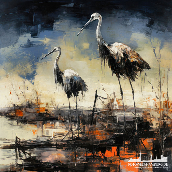Störche - modernes Wandbild als Kunstdruck auf Leinwand, Acrylglas oder als Poster