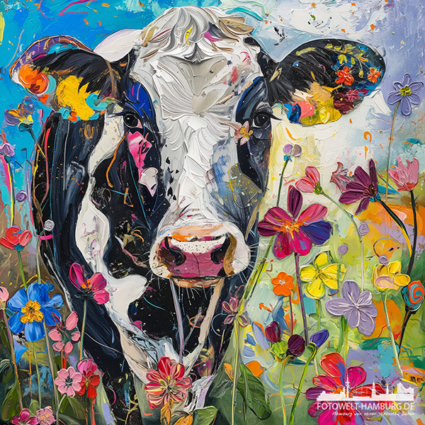 Kuh Gemälde - modernes Wandbild im Stil eines Gemäldes als Kunstdruck auf Leinwand, Acrylglas oder als Poster