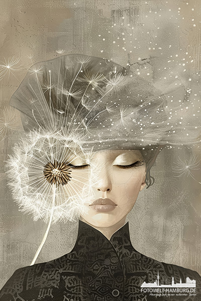 Lady Dandelion - modernes Wandbild im Stil eines Gemäldes als Kunstdruck auf Leinwand, Acrylglas oder als Poster