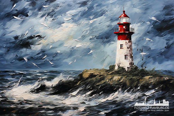 Leuchtturm im Sturm - digitales Gemälde als Kunstdruck auf Leinwand, Acrylglas oder als Poster