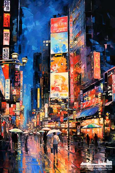 Lichter von Tokyo - digitales Gemälde als Kunstdruck auf Leinwand, Acrylglas oder als Poster